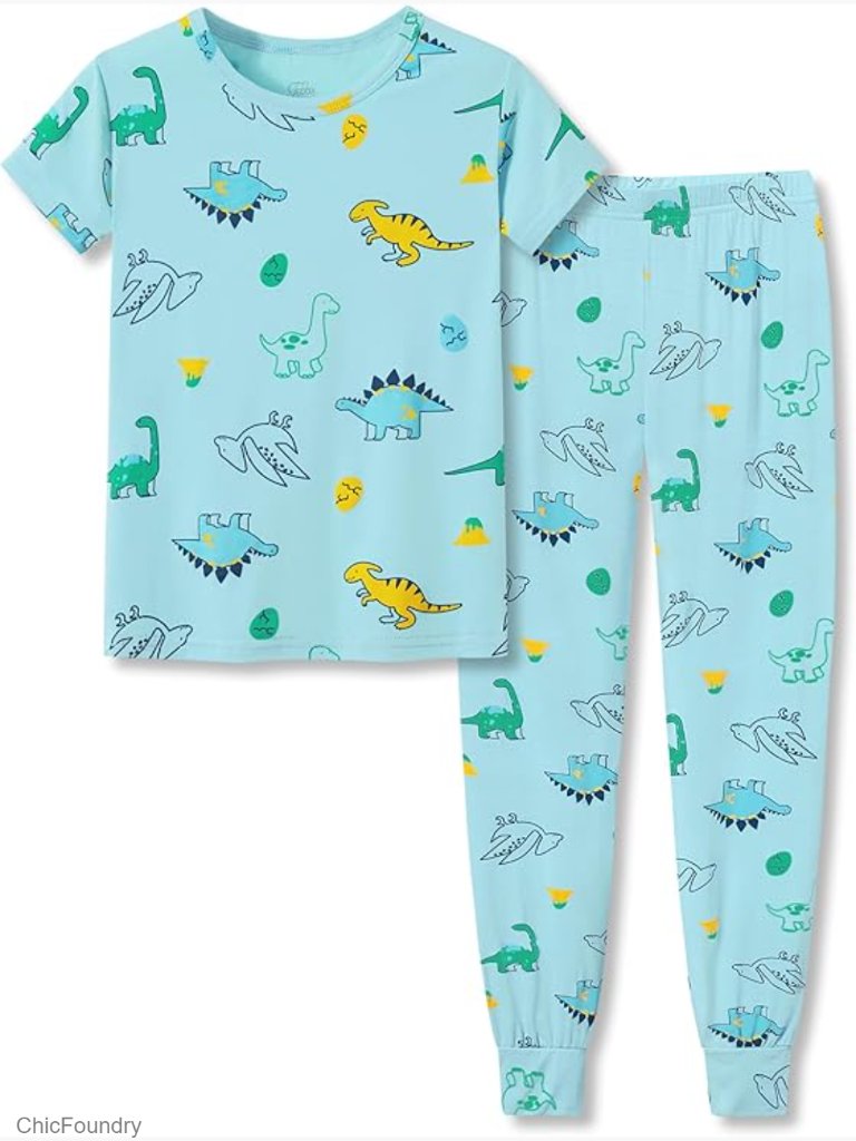 Soft Modal Snug-Fit Unisex Kids Pajama Set Short Sleeve Dino Print